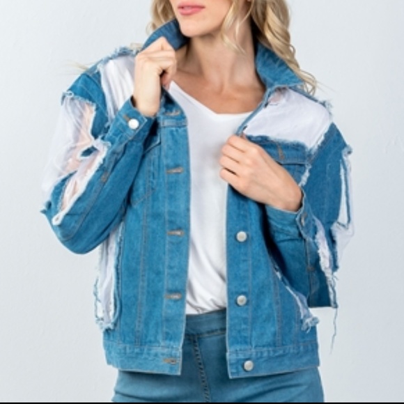 Distressed Denim Jacket with Cutout - Picture 2 of 4